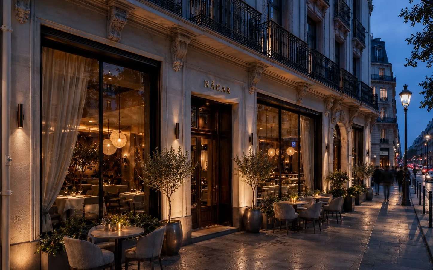 Restaurante Nácar en Madrid con iluminación cálida